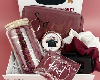 Personalized Graduation Gift Box Set, Congrats Grad Gift Burgundy