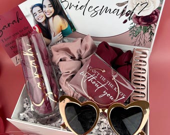 Will You Be My Bridesmaid Personalized Sunglass Gift In Burgundy, Maid of Honor Box, Bridesmaid Proposal Photo Gift Card, BS1