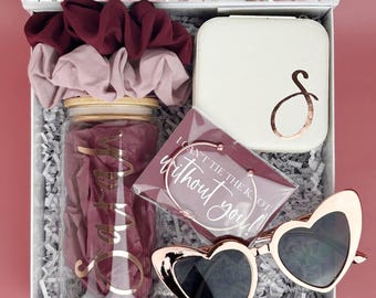 Bridesmaid Proposal Box with Jewelry Box Glass Tumbler Maid of Honor Gift Will You Be My Bridesmaid Burgundy Bridesmaid Gift Proposal