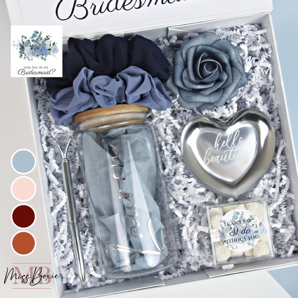 Something Blue, Bridesmaid Proposal Box,Personalized Gift,Floral Will You Be My Bridesmaid,Personalized Gift Box Set,Maid of Honor,DustyBlue