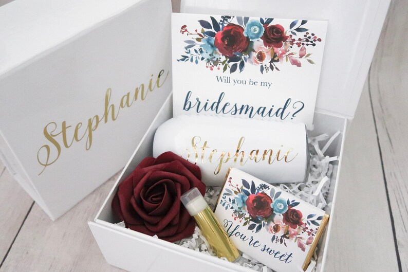 Burgundy Will You Be My Bridesmaid Proposal Box Will You Be My Premium w/Tumbler