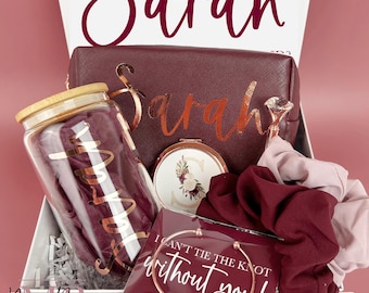 Burgundy Bridesmaid Proposal Gift Box, Personalized Gift Set