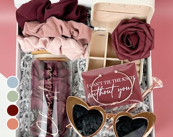 Burgundy Bridesmaid Proposal Box: Personalized Floral Gift Set