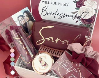 Bridal Party Proposal,  Will You Be My Bridesmaid Personalized Gift In Burgundy, Maid of Honor Box, B1