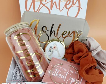 Bridesmaid Proposal Box with Jewelry Box Glass Tumbler Maid of Honor Gift Will You Be My Bridesmaid Burnt Orange Bridesmaid Gift Proposal