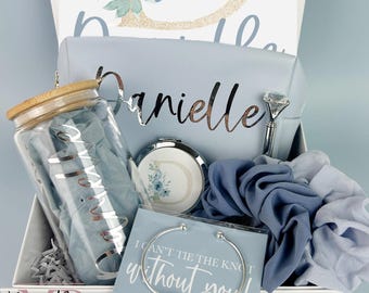Dusty Blue Bridesmaid Proposal Gift Box, Personalized Gift Set