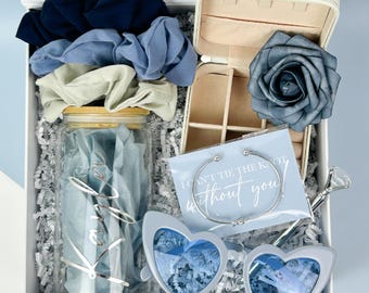 Dusty Blue  Bridesmaid Proposal Box: Personalized Floral Gift Set