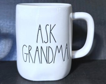 Rae Dunn "Ask Grandma" Coffee Mug With Option To Add Swarovski Crystal