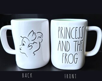 Rae Dunn "PRINCESS And THE FROG" White Ceramic Double Sided Coffee Mug with Princess on the Back