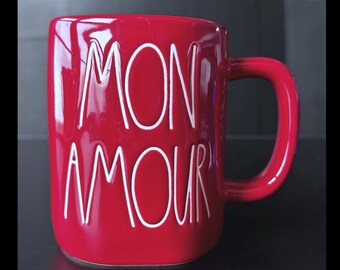 Rae Dunn "MON AMOUR" Red Ceramic Coffee Mug Valentine's Day Love
