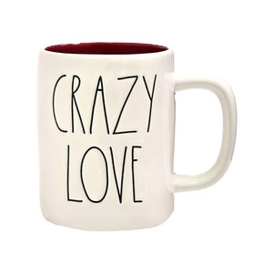 Rae Dunn &quot;CRAZY LOVE&quot; Ceramic Coffee Mug Valentine Love Wedding Bridal Sweethearts