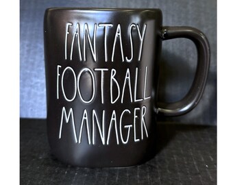 Rae Dunn "FANTASY FOOTBALL MANAGER" Black Coffee Mug With Option To Add Swarovski Crystal