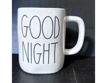 Rae Dunn "GOOD NIGHT" Coffee Mug (Blue Inside) With Option To Add Swarovski Crystal
