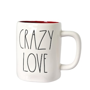 Rae Dunn &quot;CRAZY LOVE&quot; Ceramic Coffee Mug Valentine Love Wedding Bridal Sweethearts