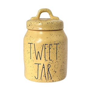 Rae Dunn CANISTER &quot;TWEET JAR&quot; Yellow Speckled Canister, Cookie Jar, with Sealed Lid Easter Spring