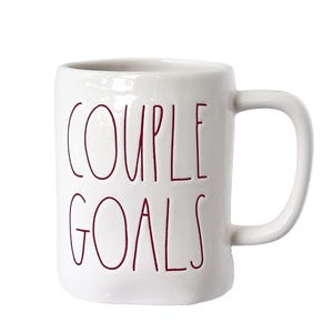 Rae Dunn &quot;Couple Goals&quot; Ceramic Coffee Mug with Red Letters Valentine Love Wedding Bridal
