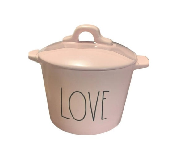 Rae Dunn Kitchen Mini Crock Pot Pink LOVE Two Handles Valentine