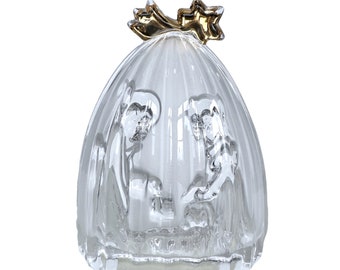Mikasa Golden Stars Glass Christmas Nativity Scene w/Gold Star Made in USA