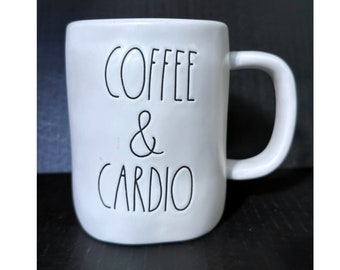 Rae Dunn "COFFEE & CARDIO" Coffee Mug With Option To Add Swarovski Crystal
