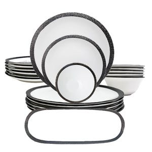 Imperial 19 Piece Dinnerware Set White Porcelain w/Black Textured Rim Service/6