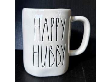 Rae Dunn "HAPPY HUBBY' Coffee Mug With Option To Add Swarovski Crystal