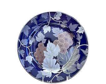 Dinner Plate Fine Porcelain Blue Purple w/Grapevine 24k Gold Plated by Yamasen