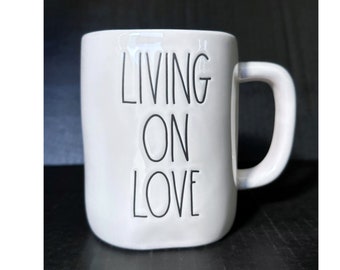 Rae Dunn "LIVING ON LOVE" Coffee Mug With Option To Add Swarovski Crystal
