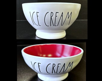Rae Dunn "ICE CREAM" Bowl White Ceramic Bowl - Red Inside