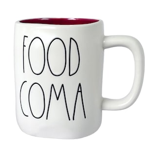 Rae Dunn &quot;Food Coma&quot; Ceramic Coffee Mug Burgandy Inside