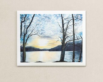 Cheat Lake Winter Sunset Watercolor Print | West Virginia Landscape