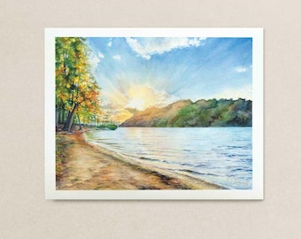Cheat Lake Autumn Sunset Watercolor Print | West Virginia Landscape