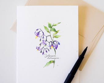 Nightshade Blank Notecard |  Botanical Watercolor A2 Card | Wildflower Stationery