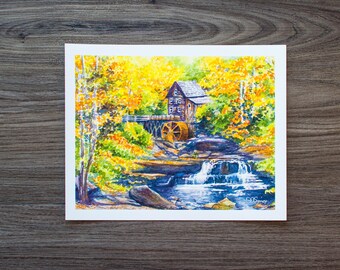 Grist Mill at Babcock State Park | Watercolor Print | WV Landscape Print