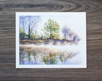 West Fork River at Sunrise | Watercolor Print | WV Landscape Print