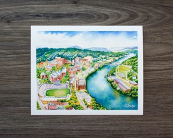Vintage Morgantown Print | West Virginia Watercolor Landscape