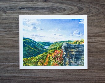 Raven's Rock Watercolor Print | WV Autumn Landscape Art