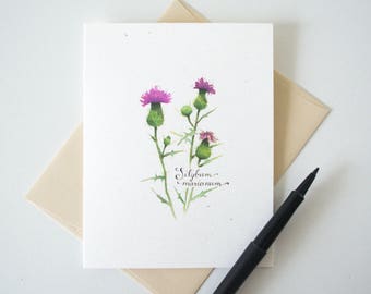 Milk Thistle Blank Notecard | Botanical Watercolor A2 Card | Wildflower Stationery