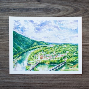 Ansicht von Harpers Ferry | Aquarell Druck | WV Querformat Druck