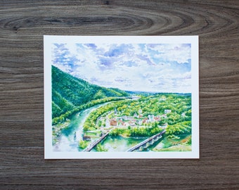 View of Harpers Ferry | Watercolor Print | WV Landscape Print
