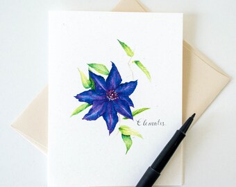 Clematis Blank Notecard | Botanical Watercolor A2 Card | Wildflower Stationery