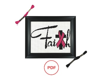 Breast Cancer Cross Stitch Pattern, Breast Cancer Pink Ribbon Cross Stitch Pattern, Faith with Pink Ribbon Cross Stitch PDF Download