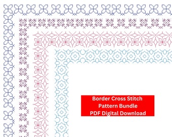 Floral Border Cross Stitch Patterns, Cross Stitch Floral Border, Floral Cross Stitch Sampler, Floral Border Cross Stitch Pattern Bundle