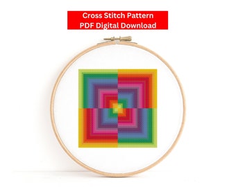 Rainbow Block Cross Stitch Pattern, Modern Square Cross Stitch Pattern, Rainbow Cross Stitch Pattern, Rainbow Stripe, Rainbow Art