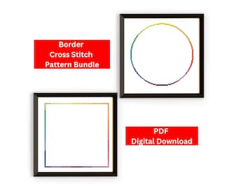 Rainbow Border Cross Stitch Patterns, Cross Stitch Border Rainbow, Cross Stitch Border Circle, Cross Stitch Border Square