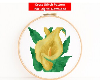 Yellow Calla Lily Cross Stitch Pattern, Flower Cross Stitch, Floral Cross Stitch, Spring Flowers Cross Stitch