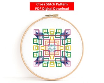 Rainbow Square Cross Stitch Pattern, Geometric Cross Stitch, Rainbow Cross Stitch Pattern, Modern Square Cross Stitch Pattern, Rainbow Art