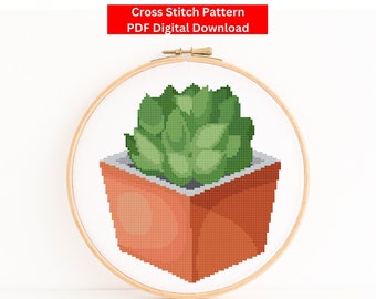 Succulent Cross Stitch Pattern, Plant Cross Stitch, Cactus Cross Stitch, Plant in Pot Cross Stitch, Floral Cross Stitch