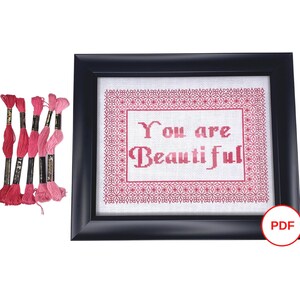 Beautiful Cross Stitch Pattern, Affirmation Cross Stitch Pattern, Counted Cross Stitch Pattern, Pink Cross Stitch Pattern, PDF Download