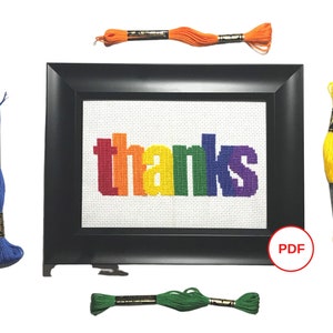 Thanks Cross Stitch Pattern, Rainbow Cross Stitch Pattern, Counted Cross Stitch PDF download