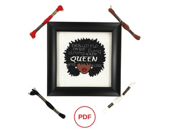 African American Woman Cross Stitch Pattern, Black Woman Cross Stitch, Queen Inspirational Cross Stitch PDF Download